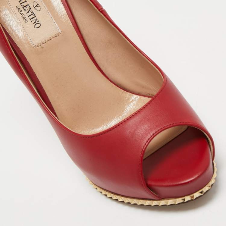Pre Owned Valentino Red Leather Rockstud Pumps Size 36.5 