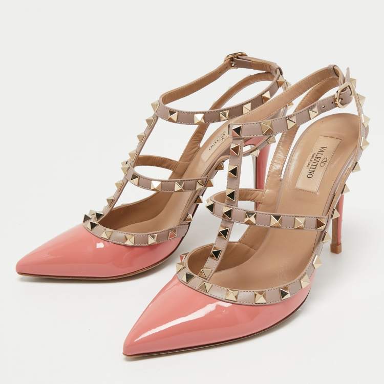 Valentino Pink/Beige Patent and Leather Rockstud Pumps Size 39