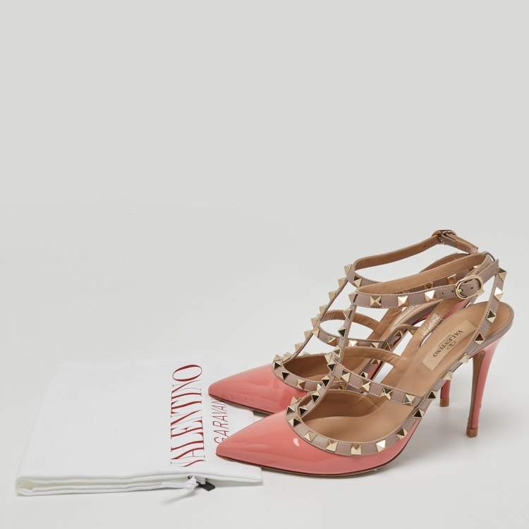 Pre Owned Valentino Pink/Beige Patent and Leather Rockstud Pumps Size 39