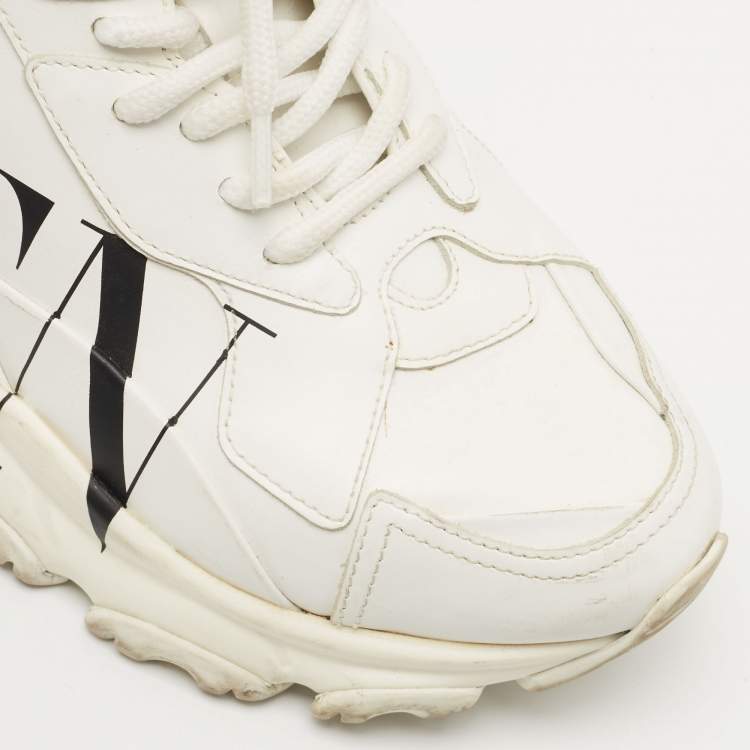 Pre Owned Valentino White Leather VLTN Lace Up Sneakers Size 38