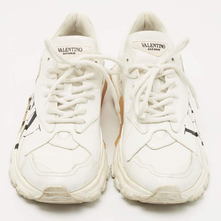 Pre Owned Valentino White Leather VLTN Lace Up Sneakers Size 38