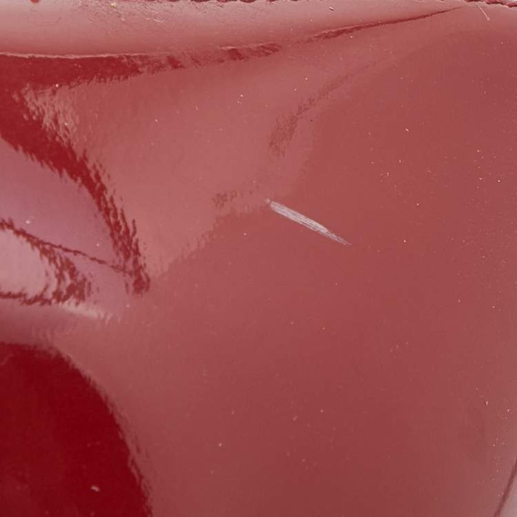 Pre Owned Valentino Red Patent Leather Rockstud Heel Peep Toe Pumps Size 38.5