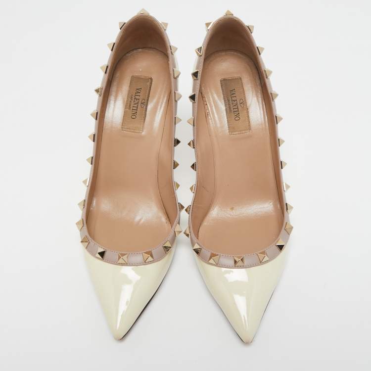 Pre Owned Valentino Cream Patent Leather Rockstud Pumps Size 38