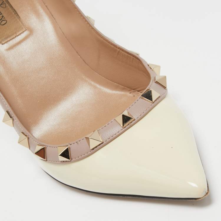 Pre Owned Valentino Cream Patent Leather Rockstud Pumps Size 38