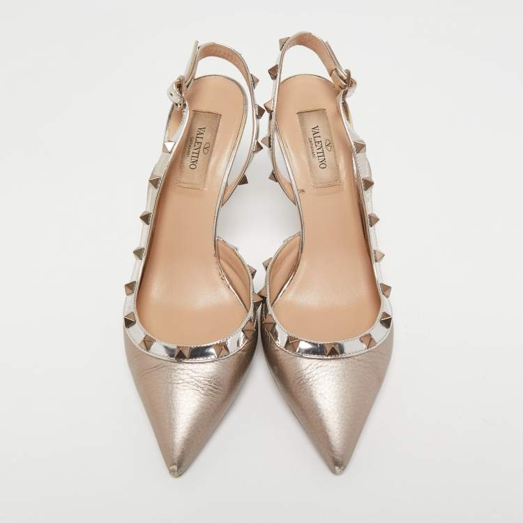 Pre Owned Valentino Metallic Bronze Leather Rockstud Pumps Size 38