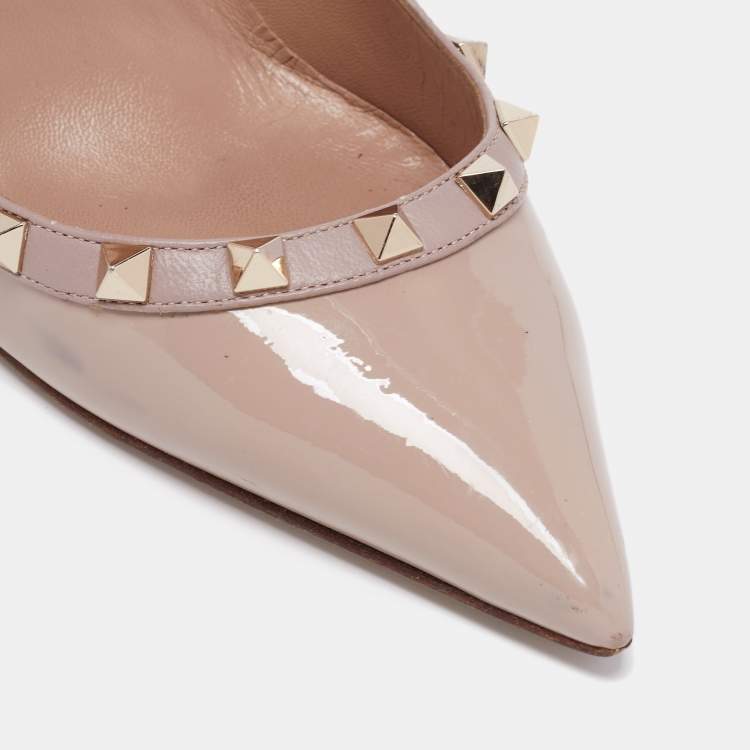 Pre Owned Valentino Biege Patent Leather Rockstud Pumps Size 38.5