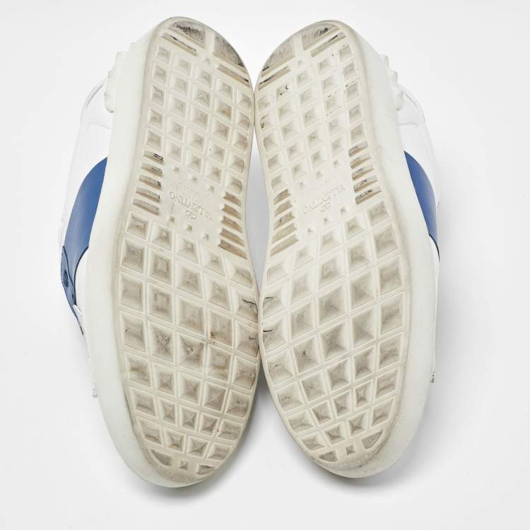 Pre Owned Valentino White/Blue Leather Open Low Top Sneakers Size 40