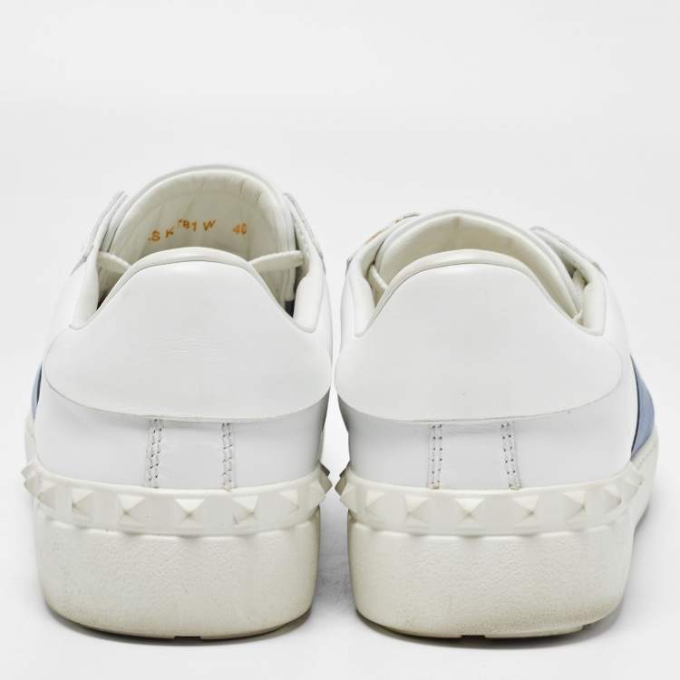 Pre Owned Valentino White/Blue Leather Open Low Top Sneakers Size 40
