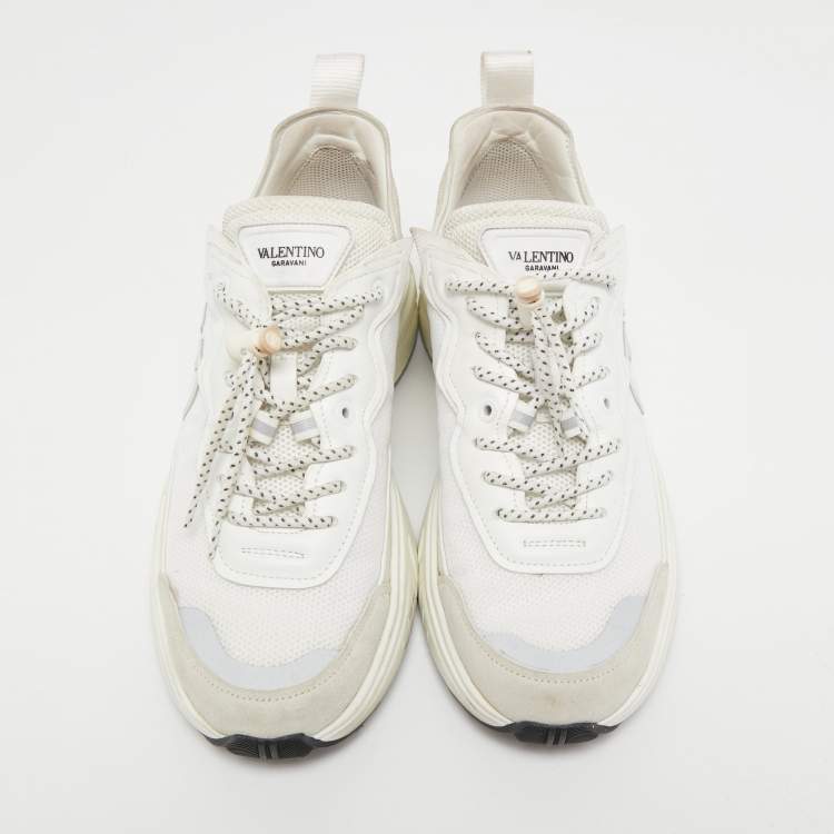 Pre Owned Valentino White/Grey Leather and Suede Lace Up Sneakers Size 39.5