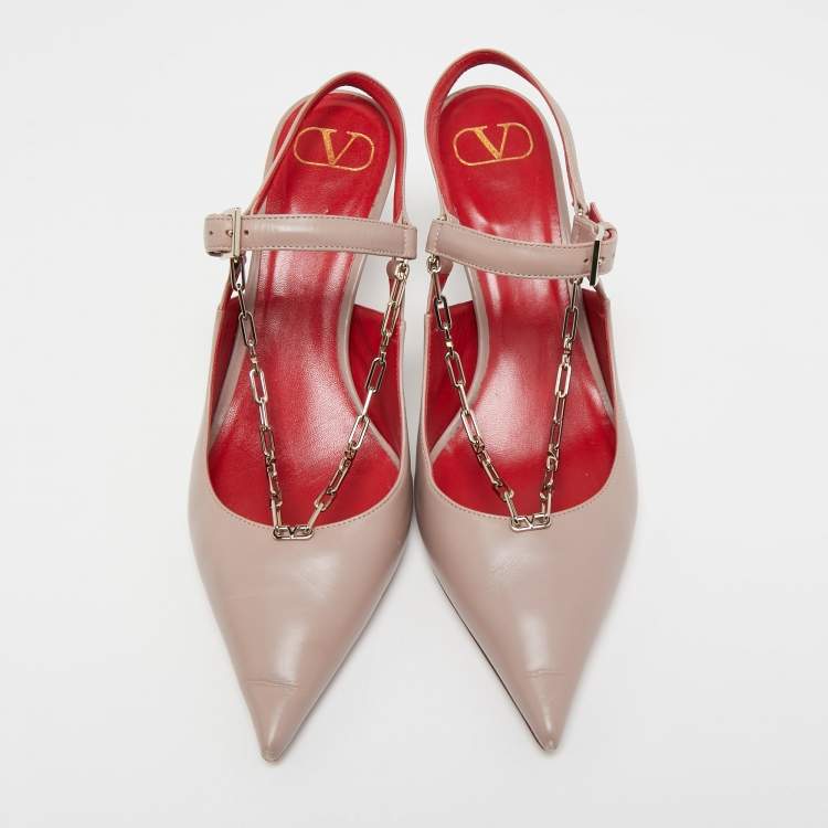 Pre Owned Valentino Dusty Pink Leather Chain Link Slingback Pumps Size 40