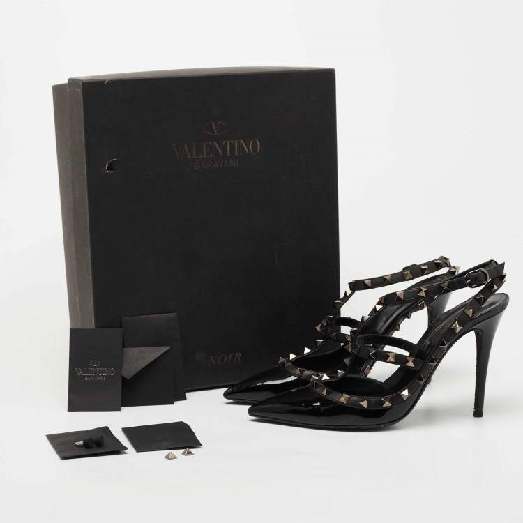 Pre Owned Valentino Black Patent and Leather Rockstud Caged Pumps Size 39