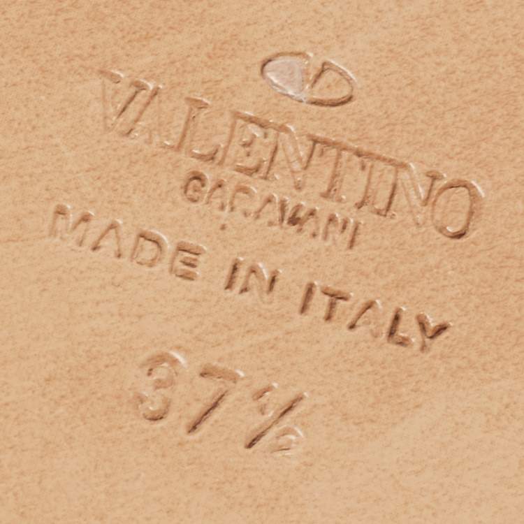 Pre Owned Valentino Black Leather Soul Rockstud Flat Slides Size 37.5