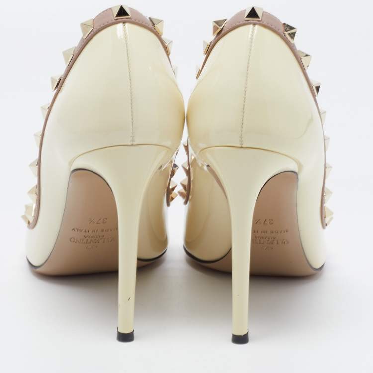 Pre Owned Valentino Cream Patent Leather Rockstud Pumps Size 37.5