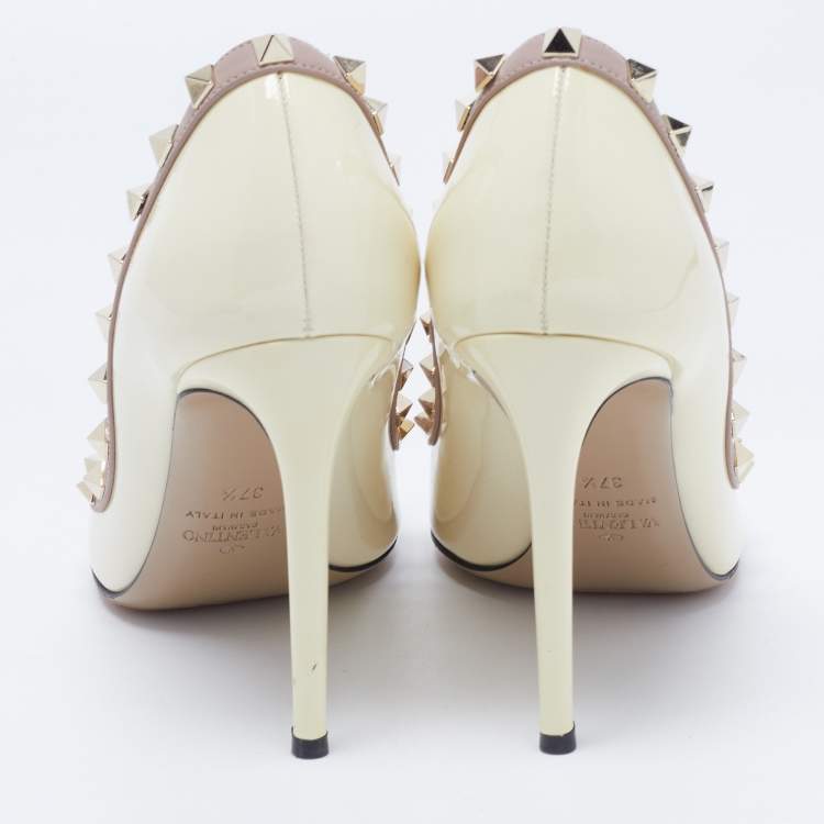 Pre Owned Valentino Cream Patent Leather Rockstud Pumps Size 37.5