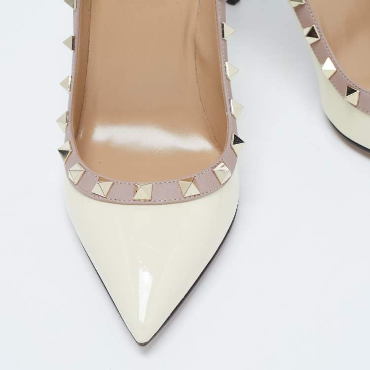 Pre Owned Valentino Cream Patent Leather Rockstud Pumps Size 37.5