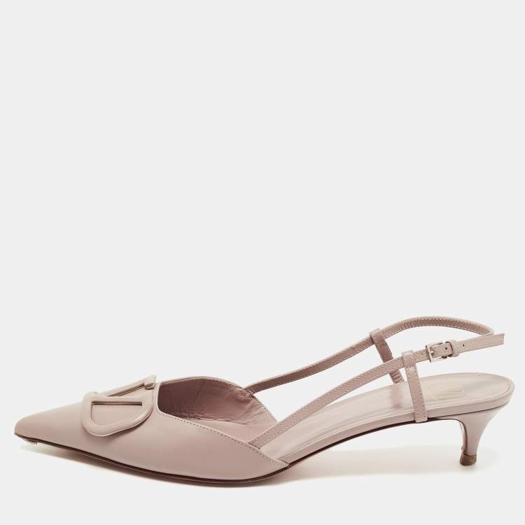 مملوكة مسبقًا Valentino Dusty Pink Leather V LOGO Slingback Pumps Size 40