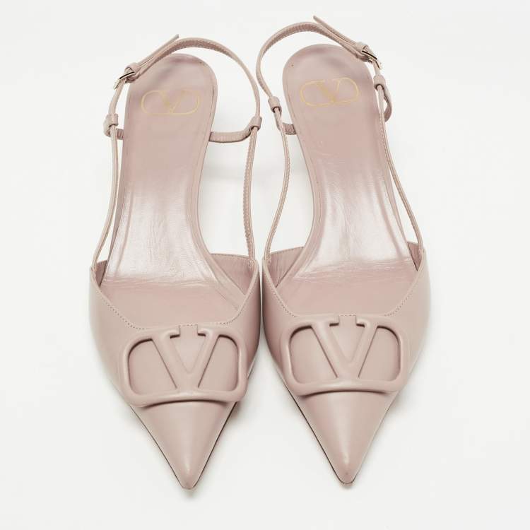 مملوكة مسبقًا Valentino Dusty Pink Leather V LOGO Slingback Pumps Size 40