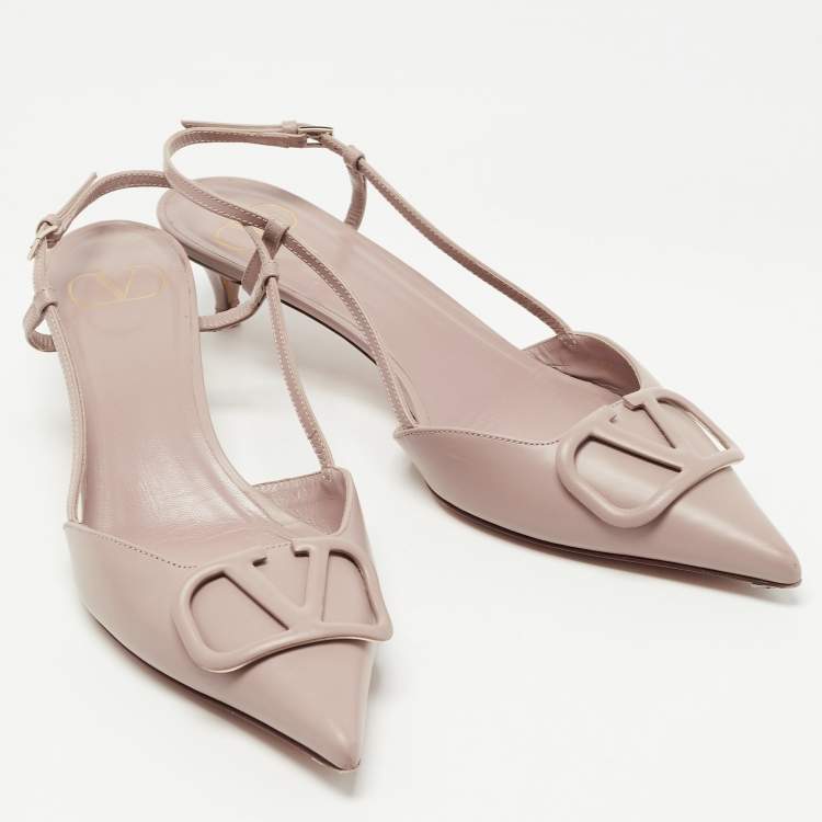 مملوكة مسبقًا Valentino Dusty Pink Leather V LOGO Slingback Pumps Size 40