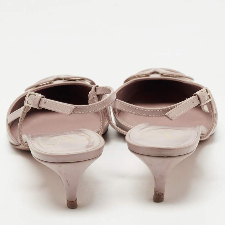 مملوكة مسبقًا Valentino Dusty Pink Leather V LOGO Slingback Pumps Size 40