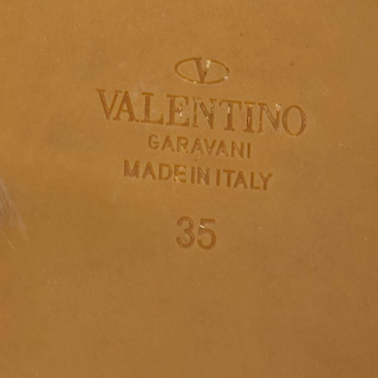 Pre Owned Valentino Beige/Gold Canvas Escape V logo Espadrille Flats Size 35