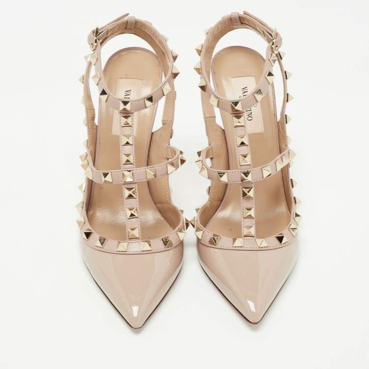 مملوكة مسبقًا Valentino Dusty Pink Patent Leather Rockstud Ankle Strap Pumps Size 37.5