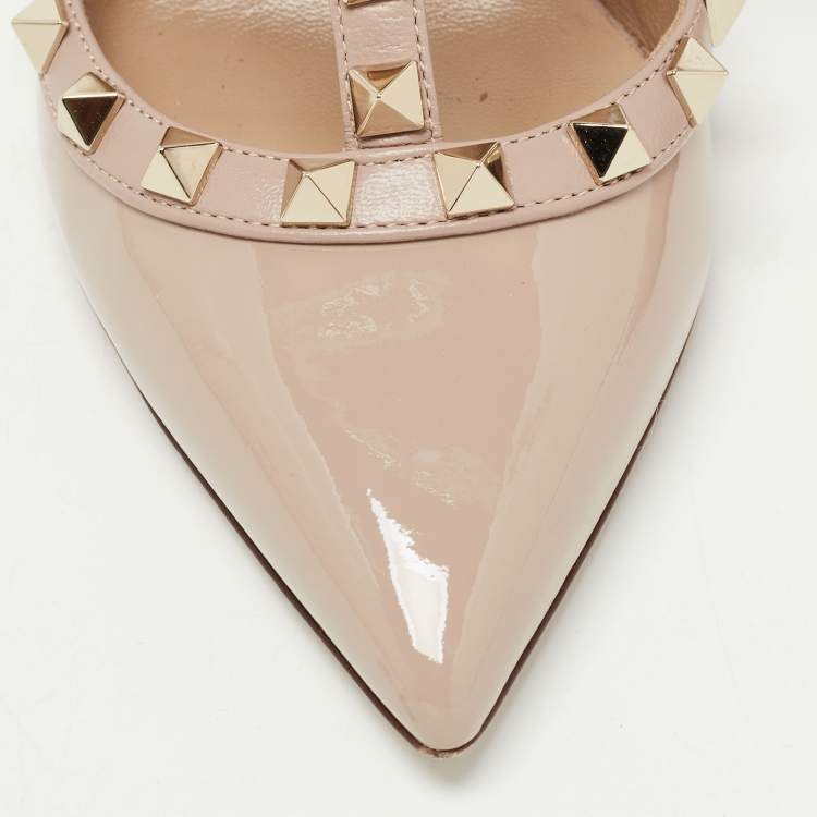 مملوكة مسبقًا Valentino Dusty Pink Patent Leather Rockstud Ankle Strap Pumps Size 37.5