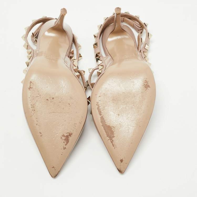 مملوكة مسبقًا Valentino Dusty Pink Patent Leather Rockstud Ankle Strap Pumps Size 37.5