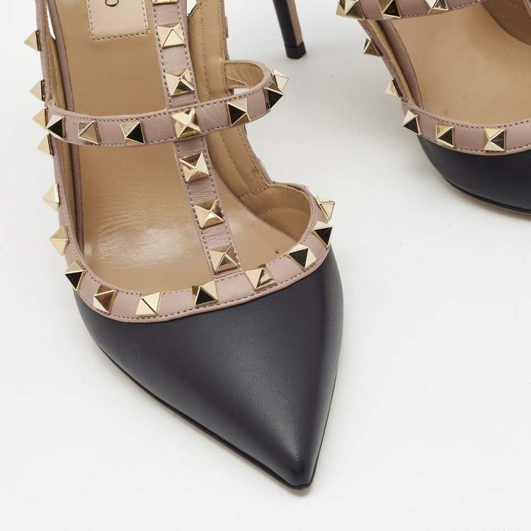 مملوكة مسبقًا Valentino Black/Beige Leather Rockstud Pumps Size 40