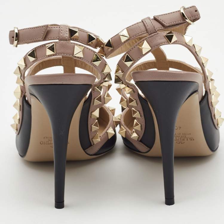 مملوكة مسبقًا Valentino Black/Beige Leather Rockstud Pumps Size 40