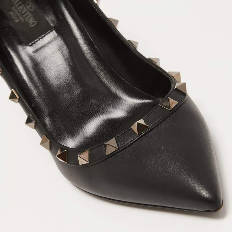 Pre Owned Valentino Black Leather Rockstud Pumps Size 39.5