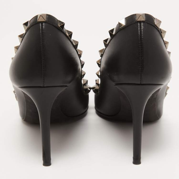 Pre Owned Valentino Black Leather Rockstud Pumps Size 39.5