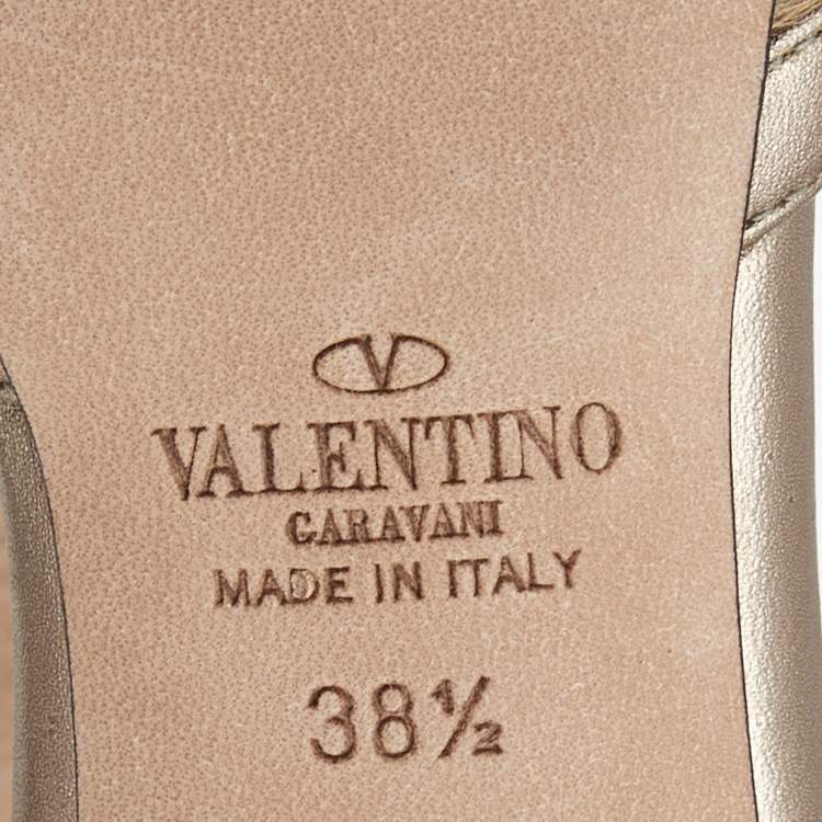 Pre Owned Valentino Brown/Beige Calf Hair and Leather Ankle Strap Rockstud Pumps Size 38.5