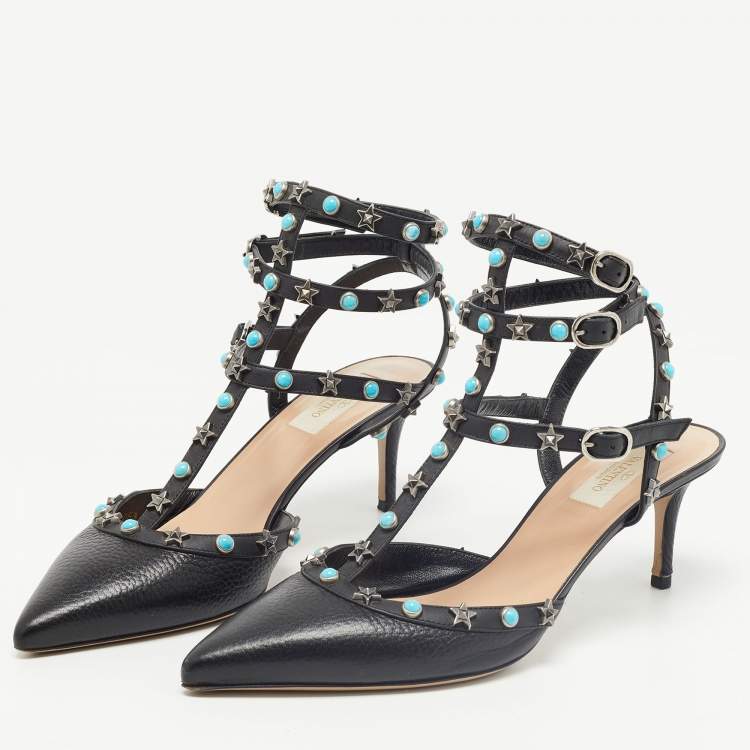 Trives Artifact Accord Valentino Black Leather Rockstud Ankle Strap Pumps Size 40 Valentino | TLC