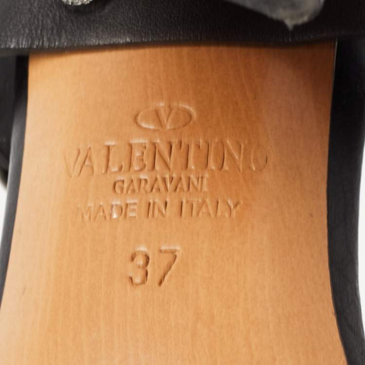 Pre Owned Valentino Black Leather Studded Heel Ankle Strap Sandals Size 37