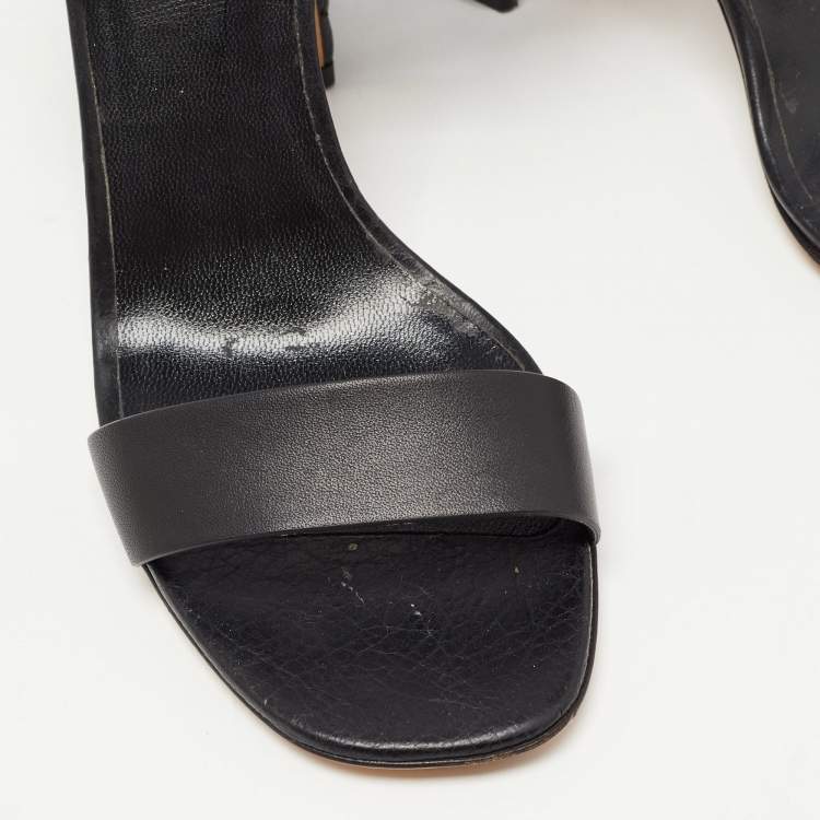 Pre Owned Valentino Black Leather Studded Heel Ankle Strap Sandals Size 37