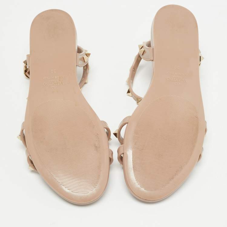 Pre Owned Valentino Dusty Pink Rubber Rockstud Ankle Strap Sandals Size 39