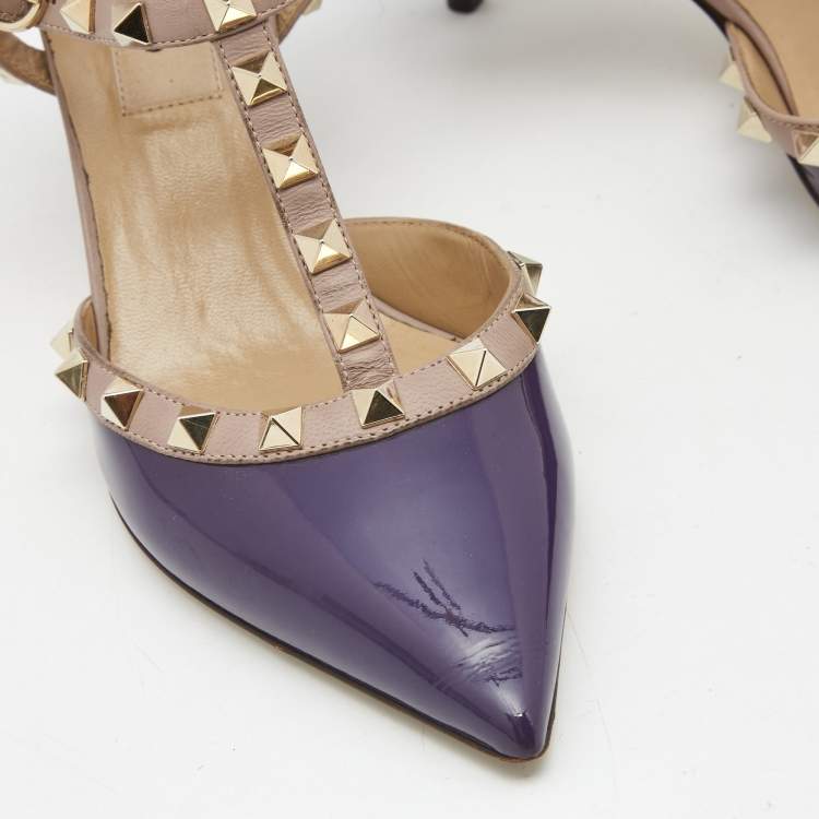 Pre Owned Valentino Purple/Beige Leather Rockstud Pumps Size 36