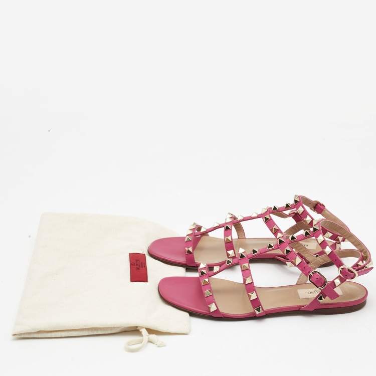 Pre Owned Valentino Pink Leather Rockstud Flats Size 36