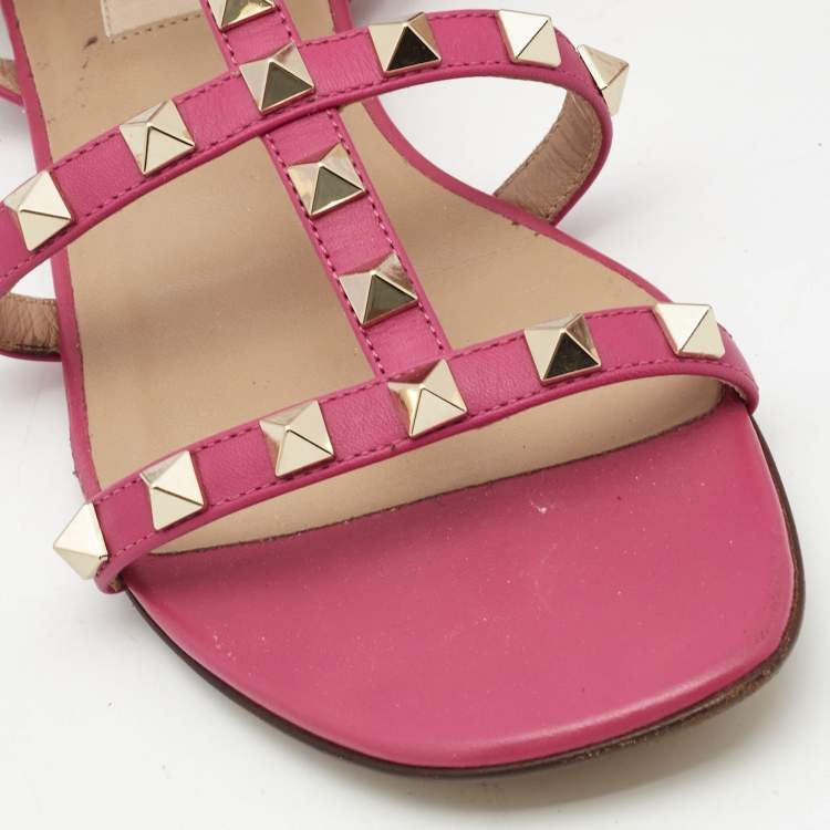 Pre Owned Valentino Pink Leather Rockstud Flats Size 36