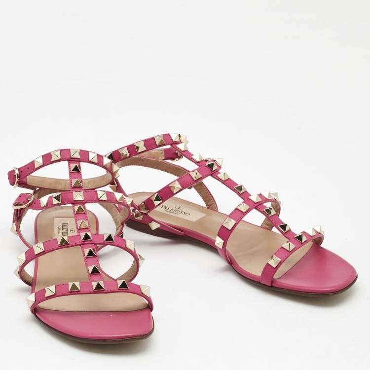 Pre Owned Valentino Pink Leather Rockstud Flats Size 36