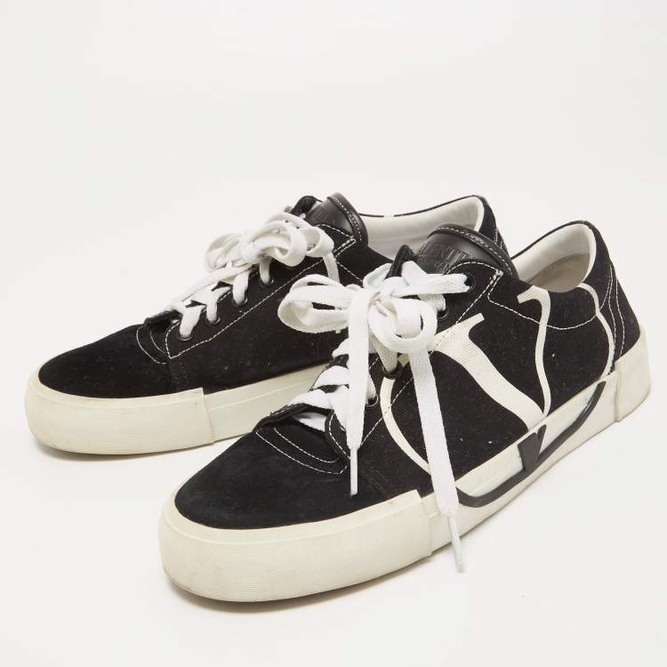 Valentino Black Suede and Canvas V Logo Low Top Sneakers Size 40 ...