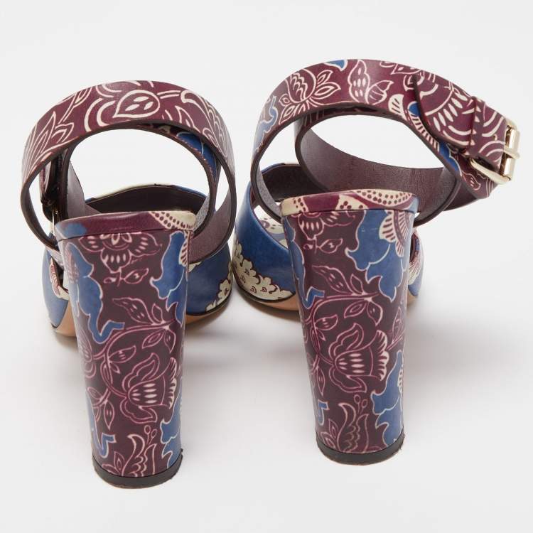 Pre Owned Valentino Multicolor Floral Print Leather Ankle Strap Sandals Size 41