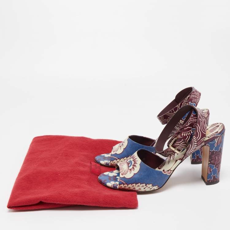 Pre Owned Valentino Multicolor Floral Print Leather Ankle Strap Sandals Size 41