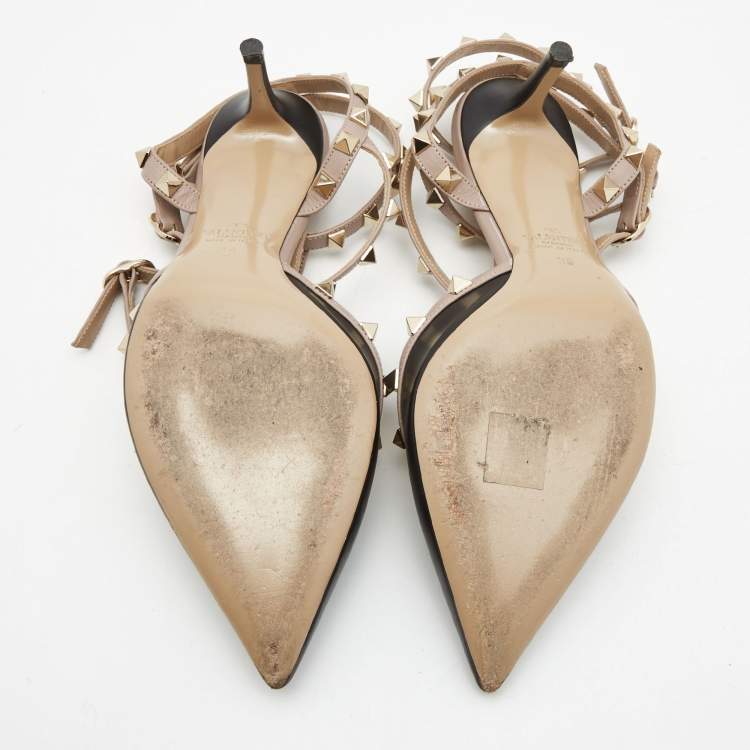 Pre Owned Valentino Black/Beige Leather Rockstud Pumps Size 38 