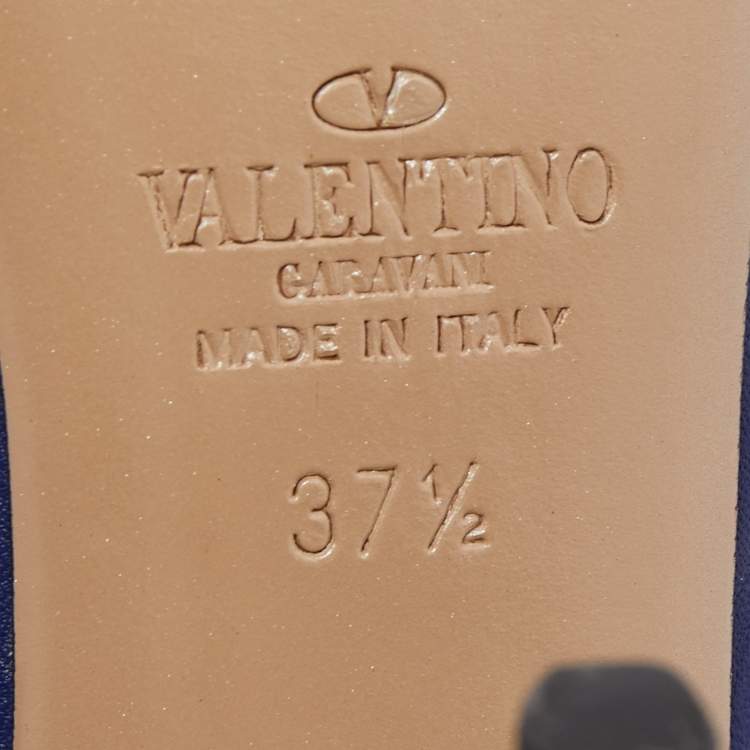 Pre Owned Valentino Blue/Dusty Pink Leather Rockstud Ankle Strap Pumps Size 37.5