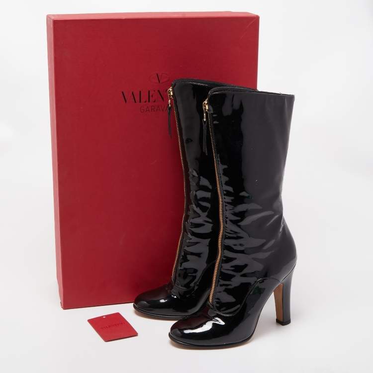 Pre Owned Valentino Black Patent Leather Knee Length Boots Size 38