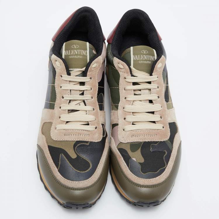 Pre Owned Valentino Multicolor Leather and Suede Rockrunner Sneakers Size 36