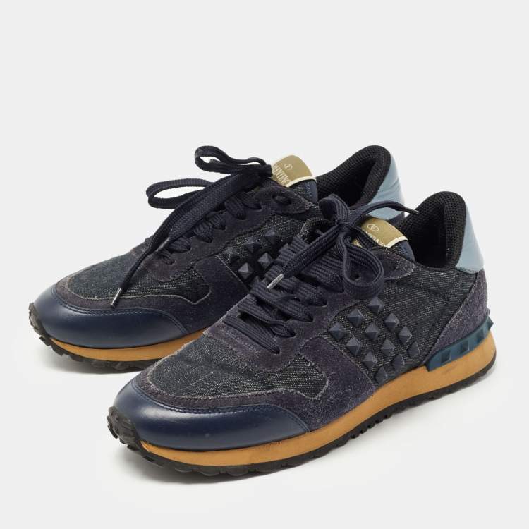 Valentino Navy and Leather Rockstud Sneakers Size 36.5 Valentino | TLC