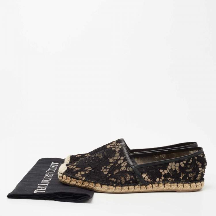 Pre Owned Valentino Black Lace Espadrille Flats Size 41
