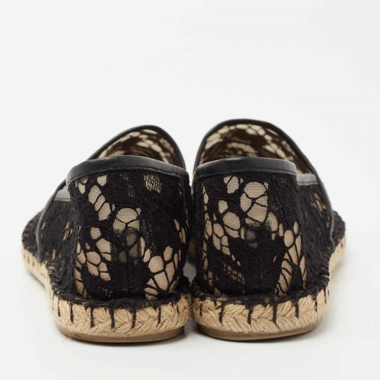 Pre Owned Valentino Black Lace Espadrille Flats Size 41